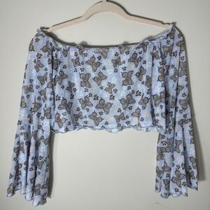 Romwe Women's Small Blue Floral Crop Top